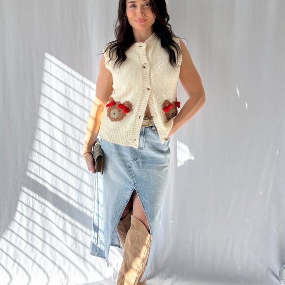 Sofie The Label | Teddy Bear Button Down Knit Vest | Cream - Picture 7 of 16